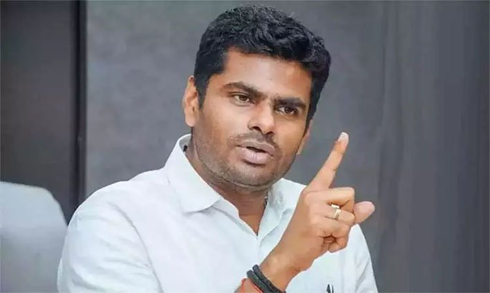 Tamil Nadu BJP President K. Annamalai addressing the media at a press conference, questioning the state government's crime control measures in 2026.