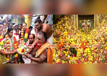 புதுகை முத்துமாரியம்மன் கோயில் பூச்சொரிதழ் விழா- கலெக்டர் பங்கேற்பு