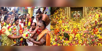 புதுகை முத்துமாரியம்மன் கோயில் பூச்சொரிதழ் விழா- கலெக்டர் பங்கேற்பு