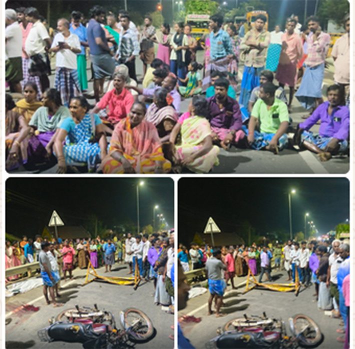 அரியலூர்-பேரிகார்டில் மோதி கார்பெண்டர் பலி-சாலை மறியல்