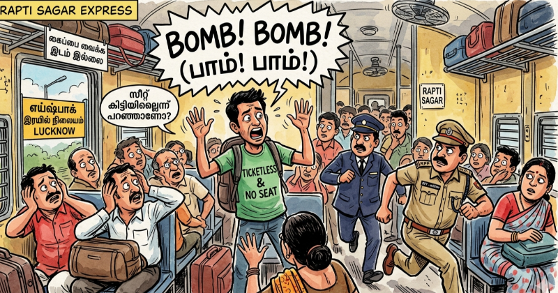 ரயிலில் அமர இடம் கிடைக்காத விரக்தி: “வெடிகுண்டு” எனப் புரளி கிளப்பிய பயணி கைது
