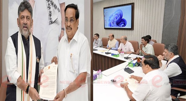Karnataka Chief Minister D.K. Shivakumar submitting a memorandum to Union Water Resources Minister C.R. Patil in New Delhi on June 12 2026.