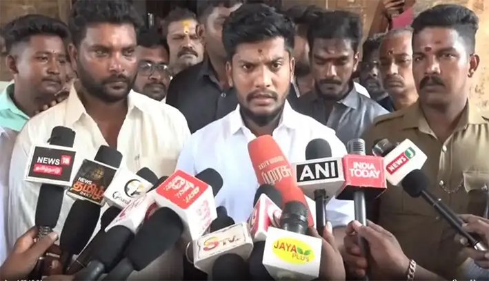 Tamil Nadu Minister Ramesh addressing a press conference in Chennai on June 12 2026 announcing state-made temple prasadam sales in 3 months.