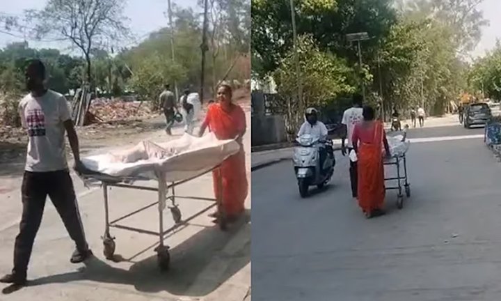 ஆம்புலன்ஸ் கிடைக்கவில்லை: இந்தூரில் 12 வயது சிறுவனை ஸ்டிரெச்சரில் தள்ளிய பெற்றோர்