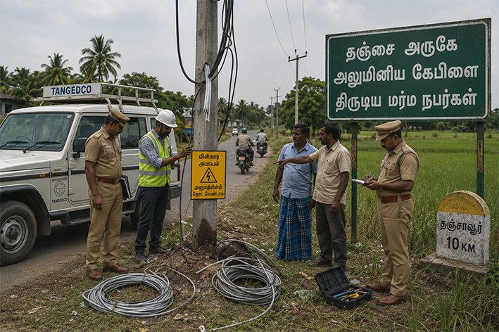 தஞ்சை அருகே அலுமினிய கேபிளை திருடிய மர்ம நபர்கள்