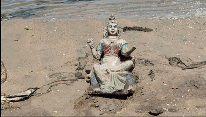 திருவாரூர் அருகே கரை ஒதுங்கிய அம்மன் சிலை..பரபரப்பு