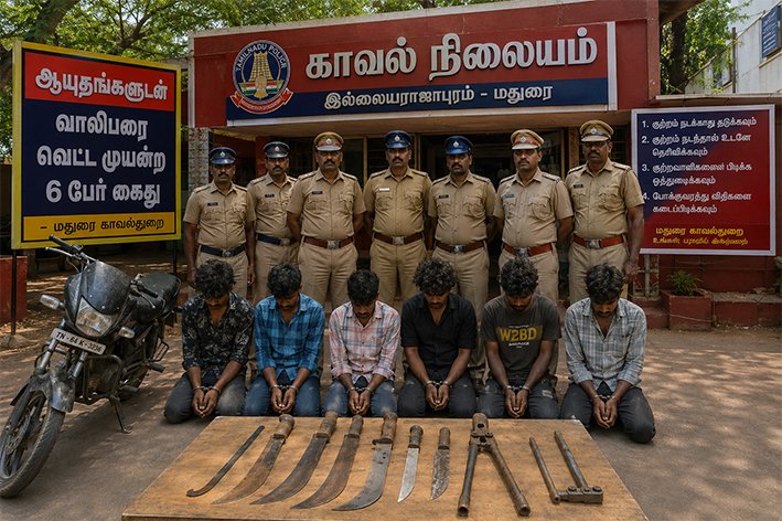 ஆயுதங்களுடன் வாலிபரை வெட்ட முயன்ற 6 பேர் கைது