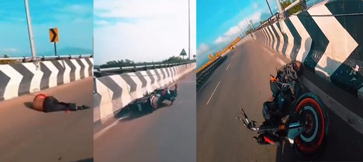கோவை- மேம்பாலத்தில் விழுந்த வாலிபர்- ஆளில்லாமல் சென்ற பைக்