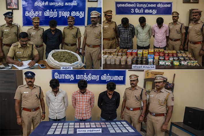 வெவ்வேறு இடங்களில் கஞ்சா-புகையிலை விற்பனை-திருச்சி க்ரைம்