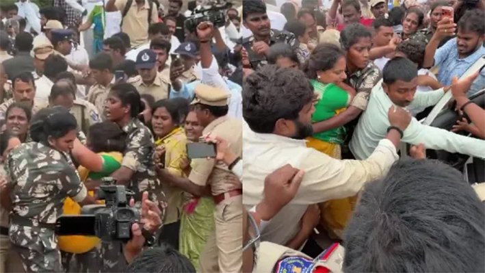 TRS கட்சியின் தலைவர் கவிதா குண்டுக்கட்டாக கைது.. போராட்டம்