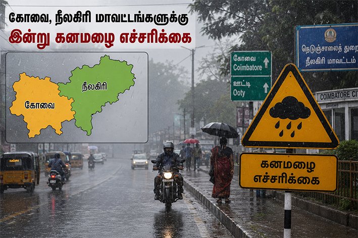 கோவை, நீலகிரி மாவட்டங்களுக்கு இன்று கனமழை எச்சரிக்கை