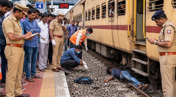 ரயிலில் இருந்து தவறி விழுந்து ரயிலில் சிக்கி வாலிபர் பலி