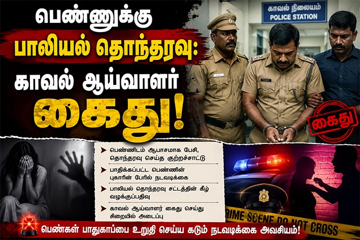 பெண்ணுக்கு பாலியல் தொல்லை.... போலீஸ் இன்ஸ்பெக்டர் கைது