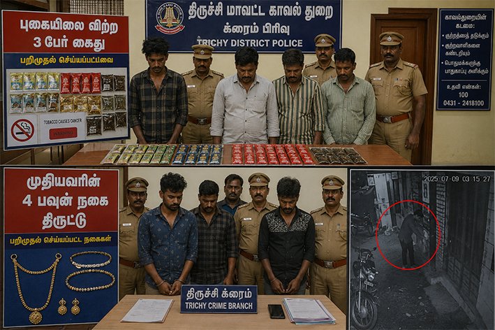 புகையிலை விற்பனை-கைது.. முதியவரின் நகை திருட்டு-திருச்சி க்ரைம்