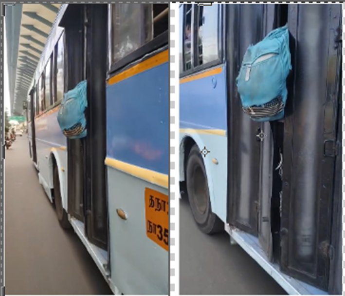 கோவையில் அரசு பஸ்சில் பையோடு இழுத்து செல்லப்பட்ட மாணவர்