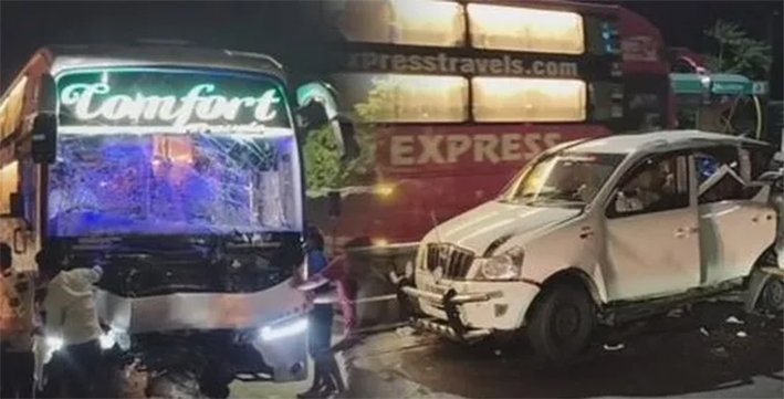 கார் மீது ஆம்னி பஸ் மோதி .. 3 பேர் பலி..சமயபுரம் அருகே சோகம்