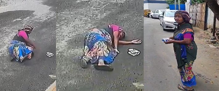 வலிப்பு வந்தது போல் பெண் சாலையில் விழுந்து ”டிராமா”