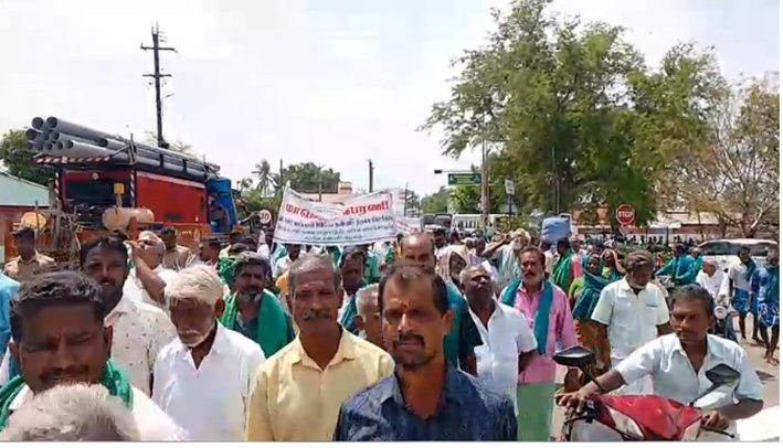 திருச்சி முசிறி தொட்டியத்தில் விவசாயிகள் பேரணி