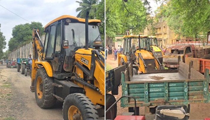 மண் கடத்தல்.. 9 டிராக்டர்கள்- 2 ஜேசிபி பறிமுதல்