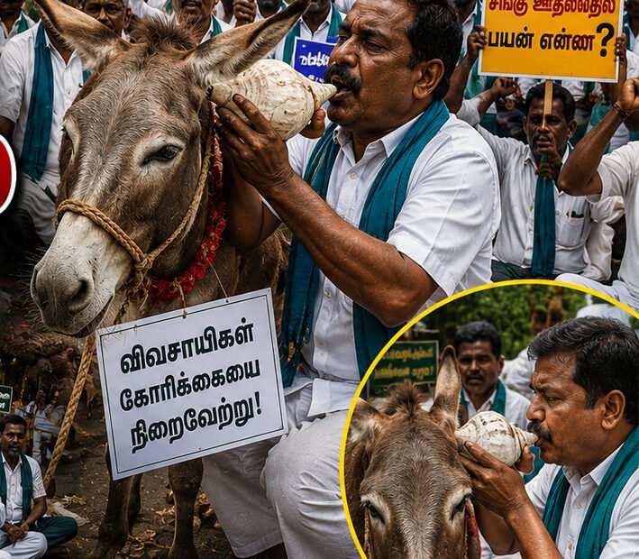 சென்னை தலைமைச் செயலகம் முன்பு... கழுதை காதில் சங்கு ஊதும் நூதன போராட்டம்