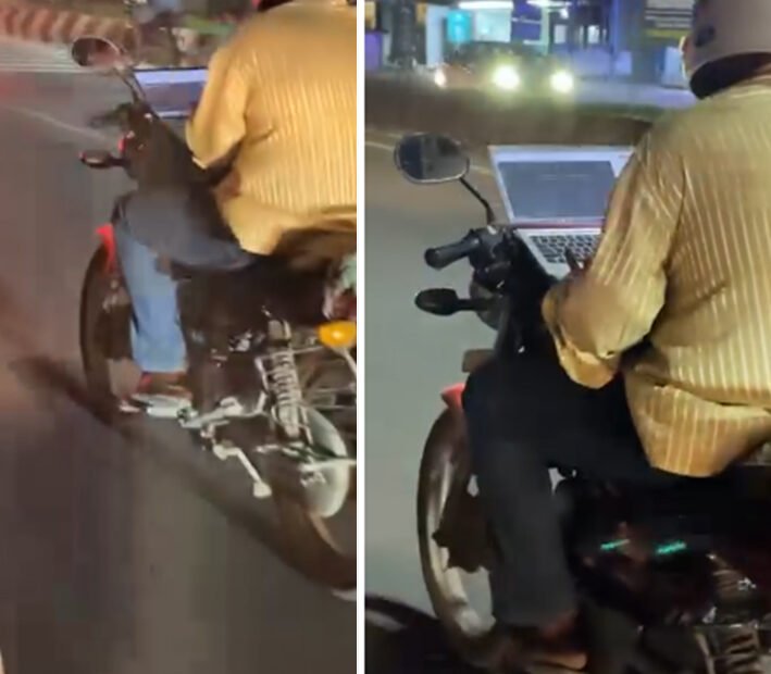 கோவையில் உயிரைப் பணயம் வைத்து லேப்டாப் வேலை...