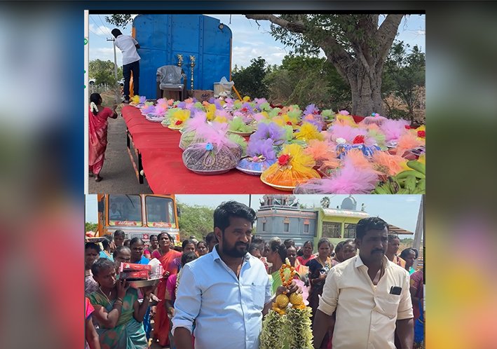 திருச்சியில் டிரைலர் லாரியில் பிரம்மாண்ட தாய்மாமன் சீர்