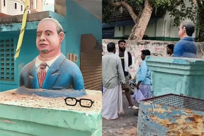 அம்பேத்கர் சிலை சேதம்.. போலீசார் குவிப்பால் பரபரப்பு