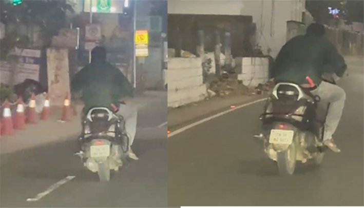 மது போதையில் செல்போன் பேசியபடி பைக் சவாரி"-கோவையில் சாகசம்