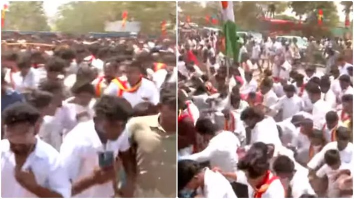 தாராபுரத்தில் தடுப்புகளை தள்ளிவிட்டு அரங்கிற்குள் நுழைந்த தொண்டர்கள்