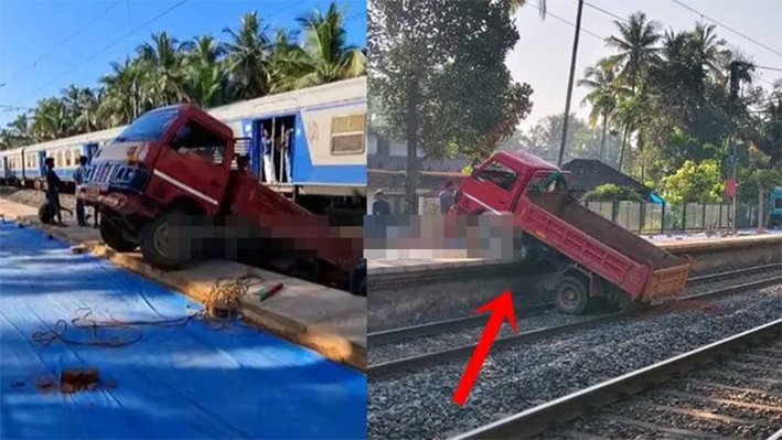 தண்டவாளத்தில் கவிழ்ந்த டிப்பர் லாரி- ரயில் சேவை பாதிப்பு