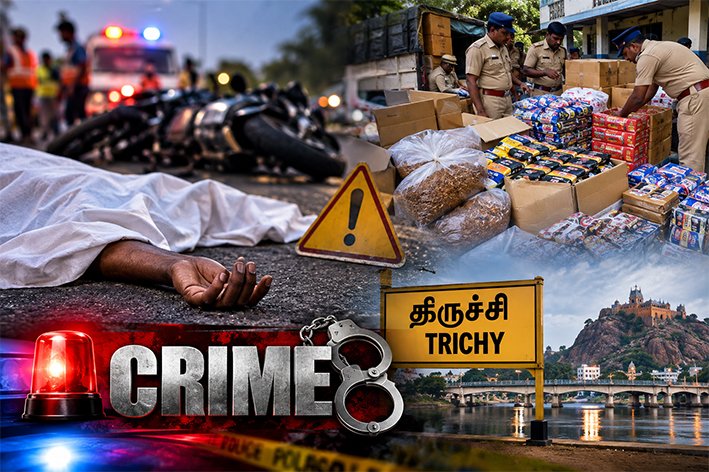 விபத்தில் தொழிலாளி பலி...புகையிலை பொருட்கள் பறிமுதல்... திருச்சி க்ரைம்