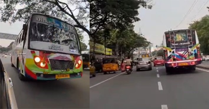 பஸ்சில் இப்படி ஒரு ஆபத்தான ரேஷ் டிரைவிங்கா?... அதிர்ச்சி