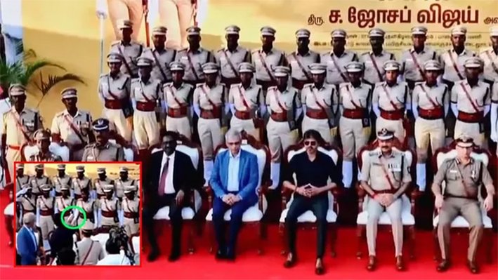 அதிகாரியின் தொப்பியை எடுத்து கொடுத்த முதல்வர் விஜய்