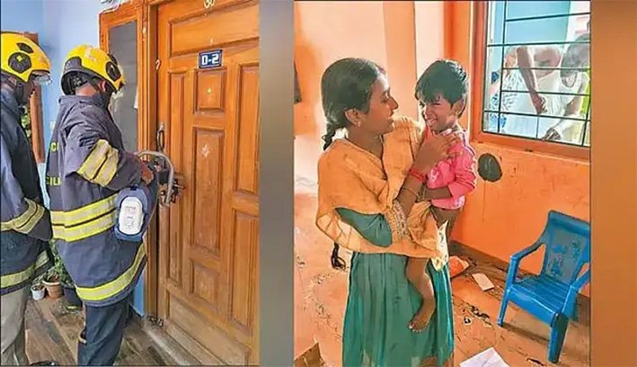வீட்டுக்குள் சிக்கி கதறிய 2 வயது குழந்தை – பதற்றம்
