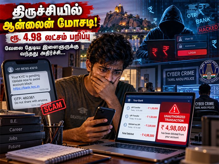 திருச்சியில் பட்டதாரி வாலிபரிடம் ஆன்லைனில் ரூ.4.98 லட்சம் மோசடி!